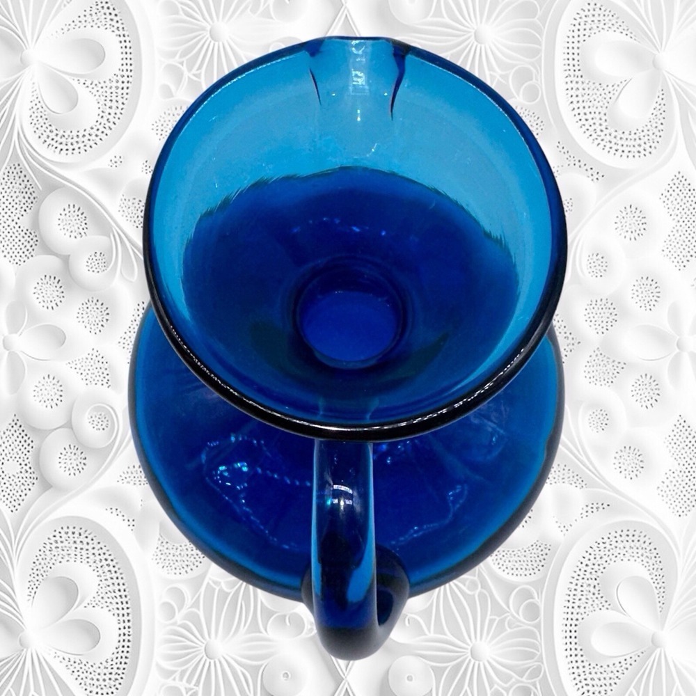 Vintage Rainbow Art Glass Co 1950s Hand Blown Pitcher Vase Optic Blue MCM 5.5" - Picture 4 of 9
